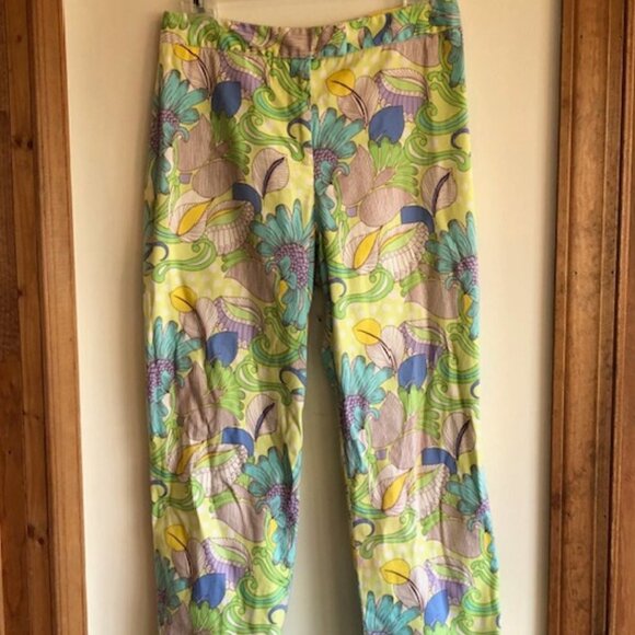 J. MCLAUGHLIN Yellow Turquoise Floral Capris Vintage 6 - Picture 1 of 15